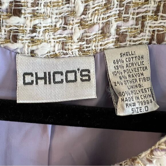 Chico’s Jacket Size 0 (small 4) Fringe Zip Front Beige Lined Career - Picture 6 of 9